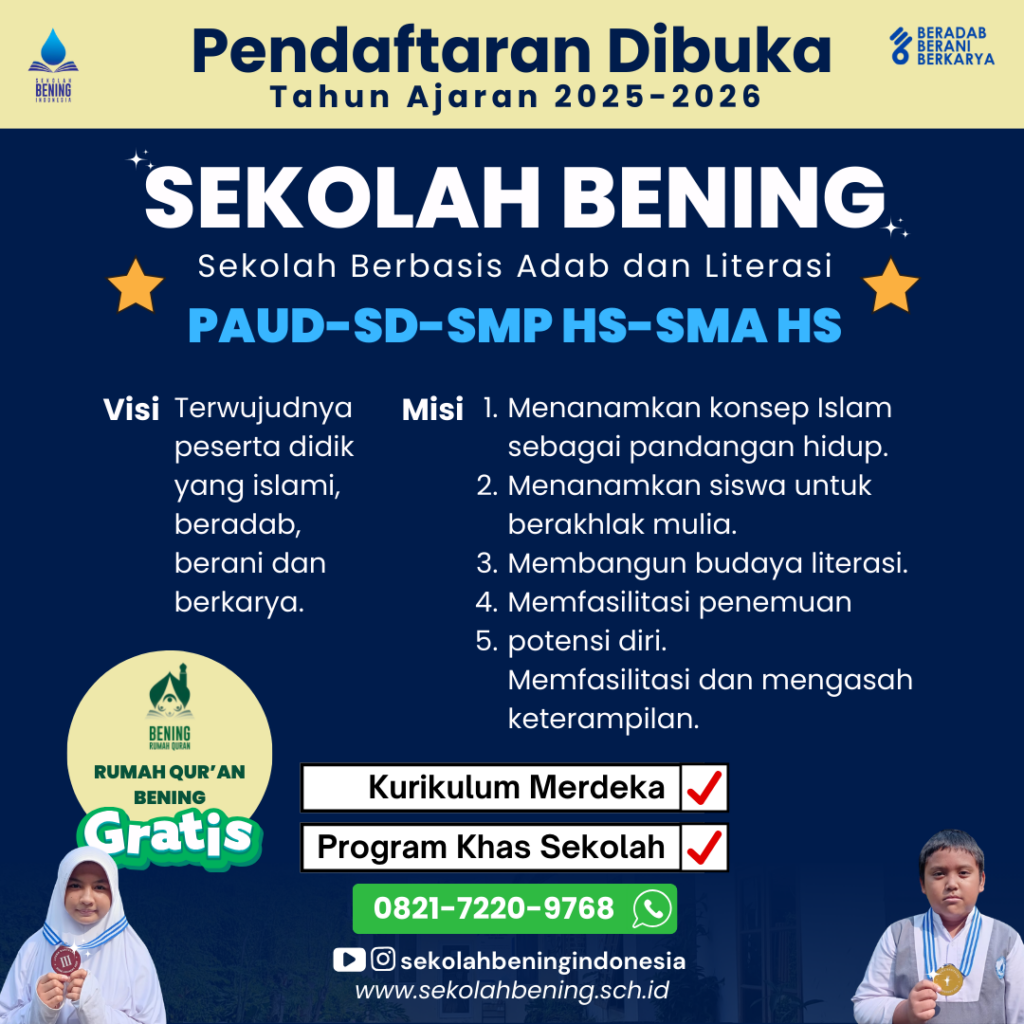 Pendafatran Dibuka - PPDB Sekolah Bening Tahun Ajaran 2025-2026 - PAUD - SD - SMP - SMA